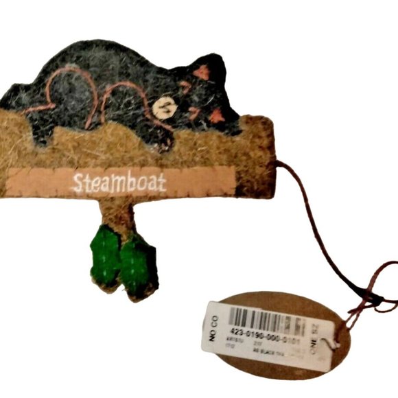 Steamboat Colorado Black Bear Christmas Ornament Hand Made Recycled Wool - Picture 3 of 5